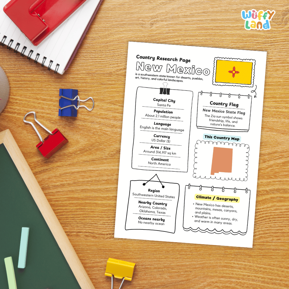 New Mexico Country Research Project Worksheets and Activity Pages