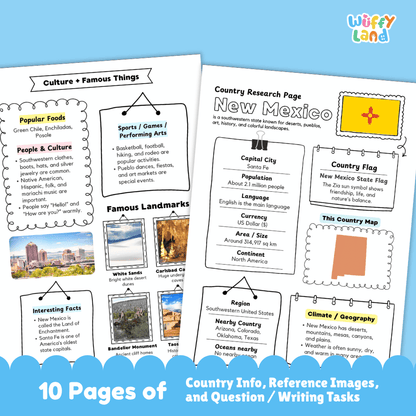 New Mexico Country Research Project Worksheets and Activity Pages