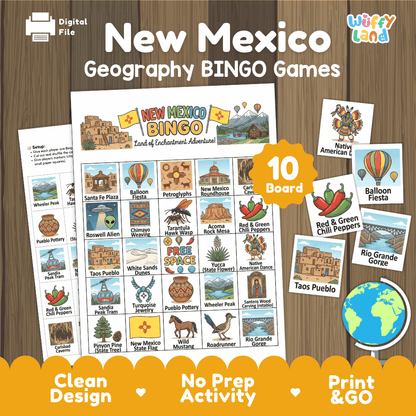 New Mexico Geography BINGO Game Land of Enchantment Activity Printable Boards