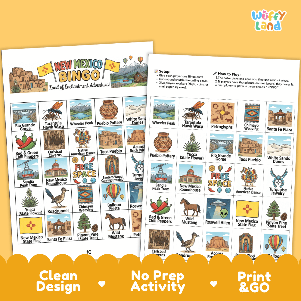 New Mexico Geography BINGO Game Land of Enchantment Activity Printable Boards