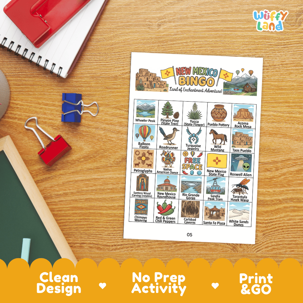 New Mexico Geography BINGO Game Land of Enchantment Activity Printable Boards