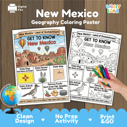 New Mexico Geography Coloring Poster Worksheets