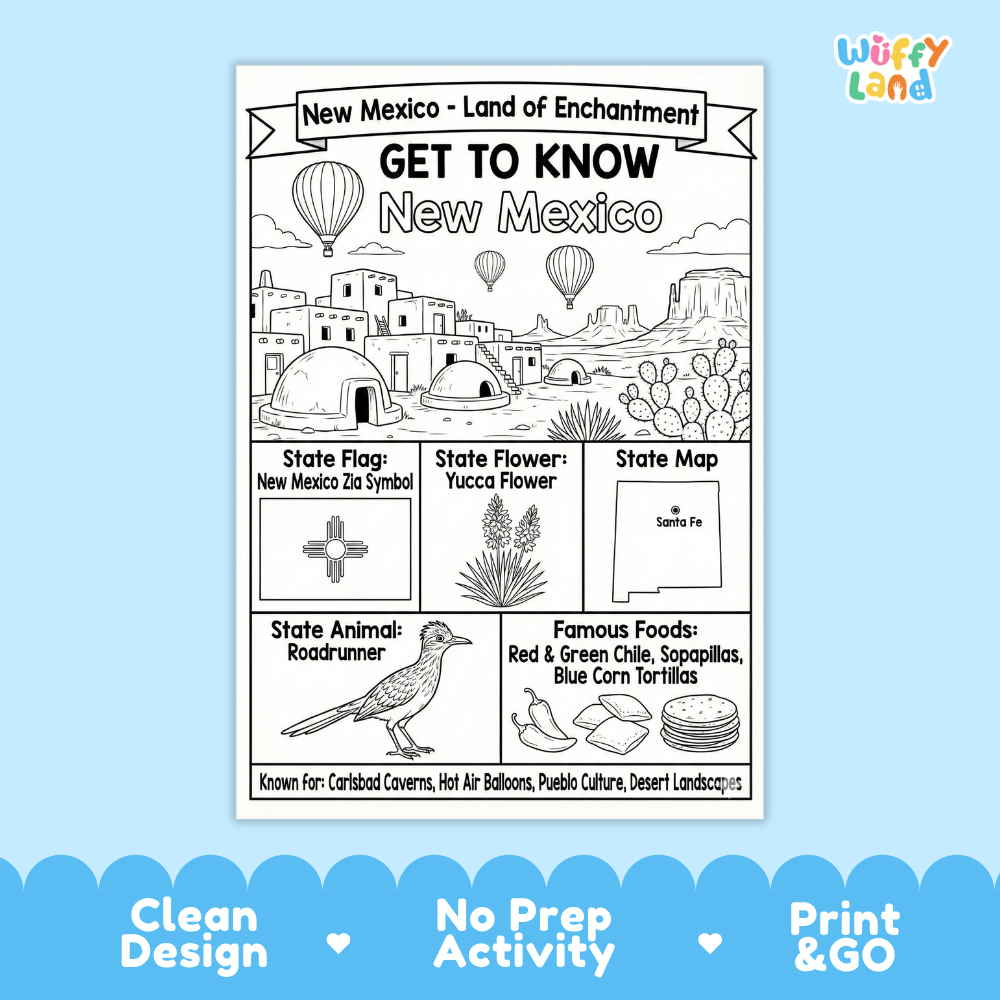New Mexico Geography Coloring Poster Worksheets