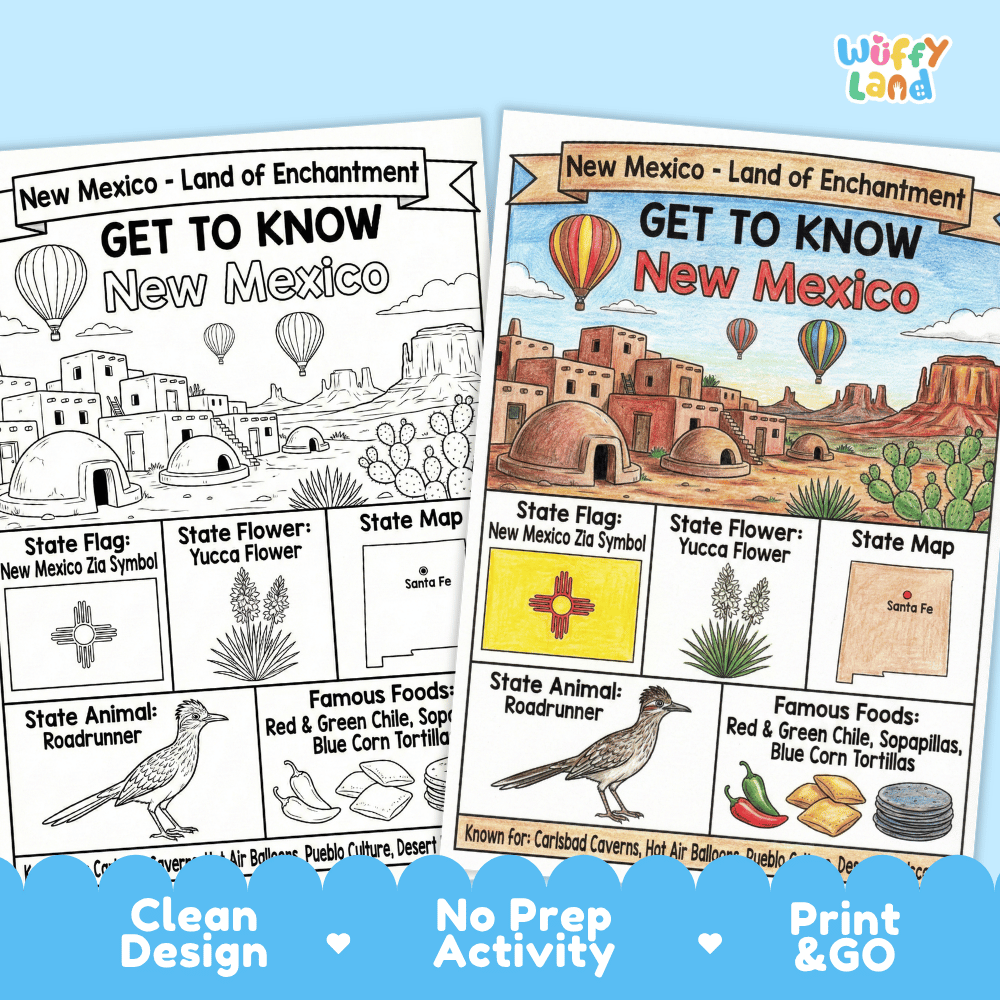 New Mexico Geography Coloring Poster Worksheets