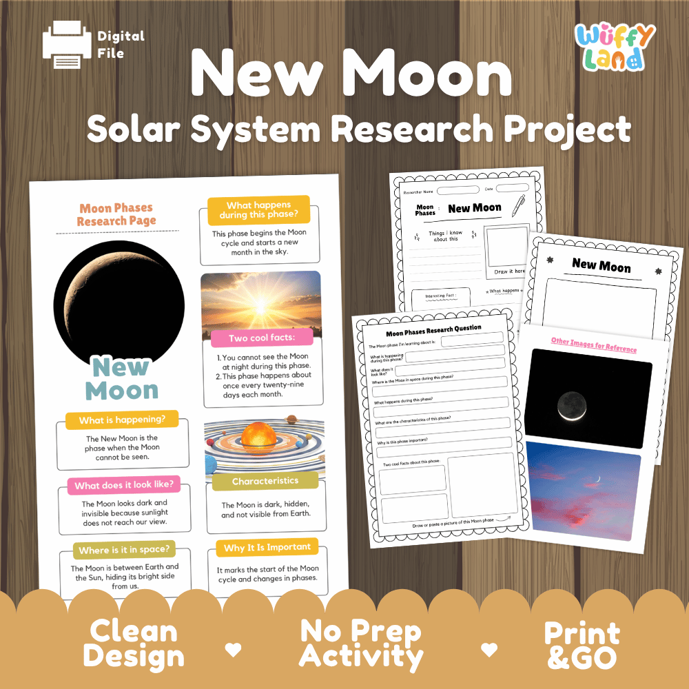New Moon Solar System Research Project Worksheets and Fact Sheet