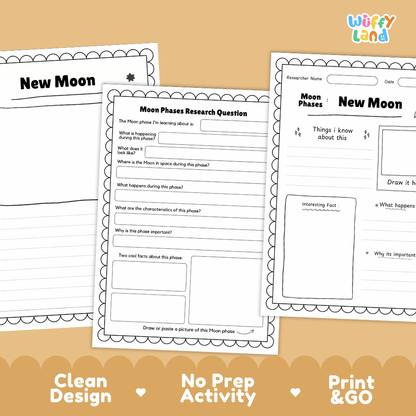 New Moon Solar System Research Project Worksheets and Fact Sheet