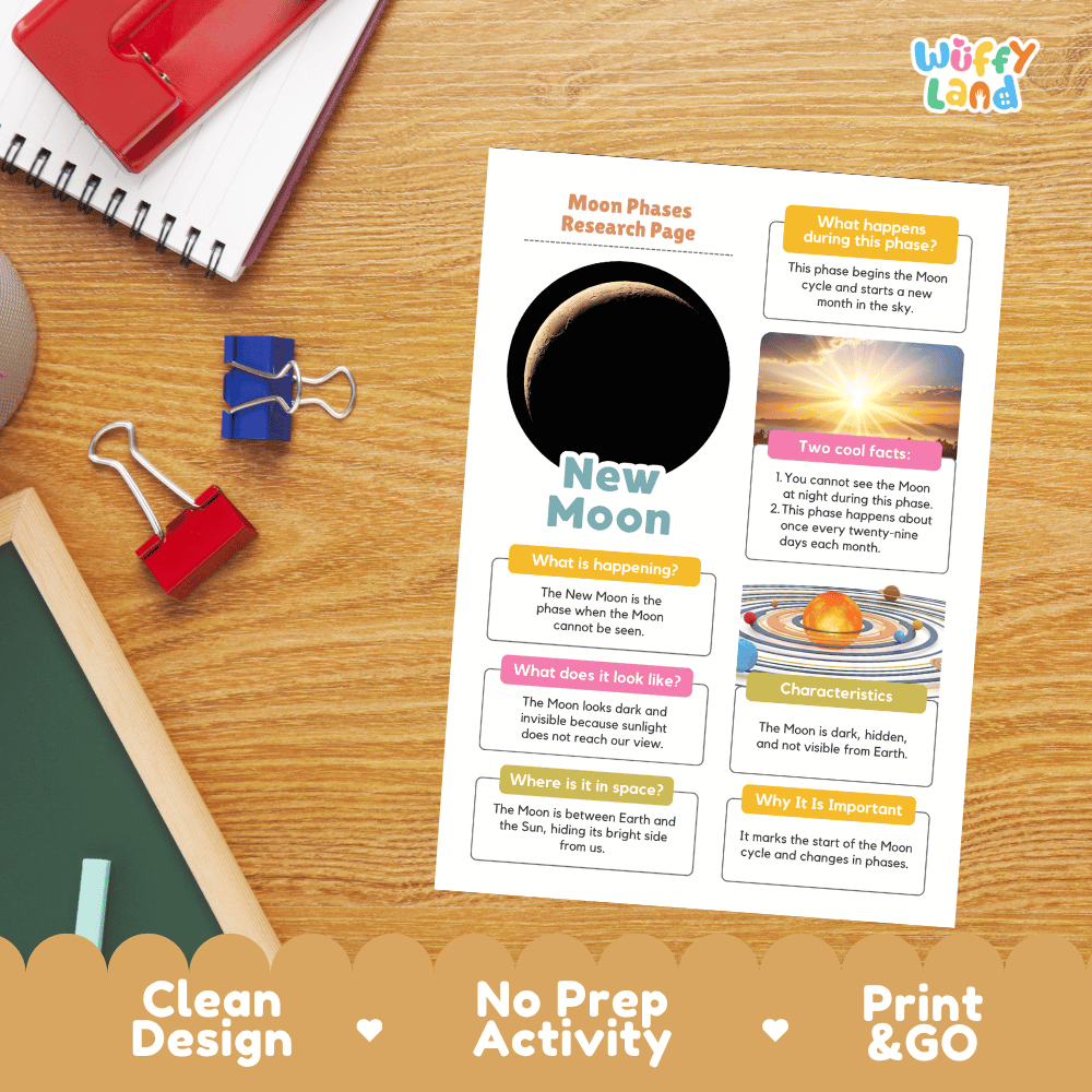 New Moon Solar System Research Project Worksheets and Fact Sheet