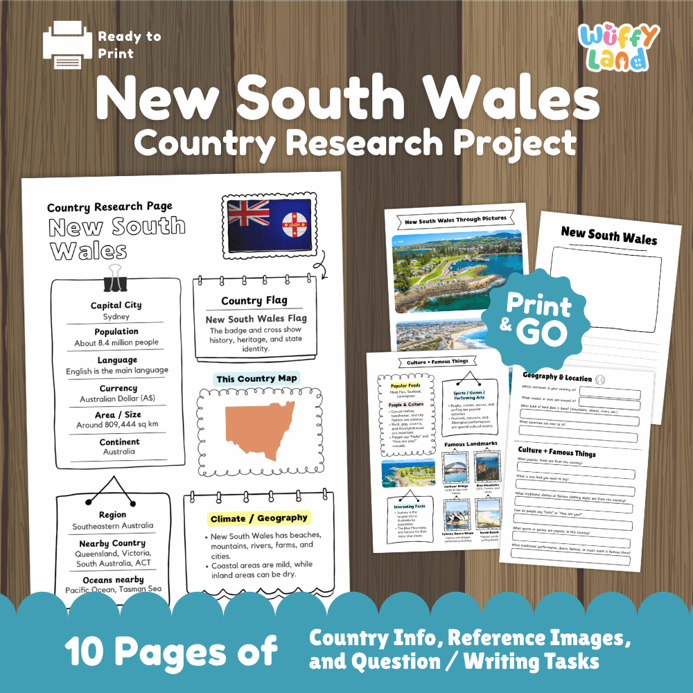 New South Wales Country Research Project Worksheets and Activity Pages