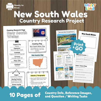 New South Wales Country Research Project Worksheets and Activity Pages