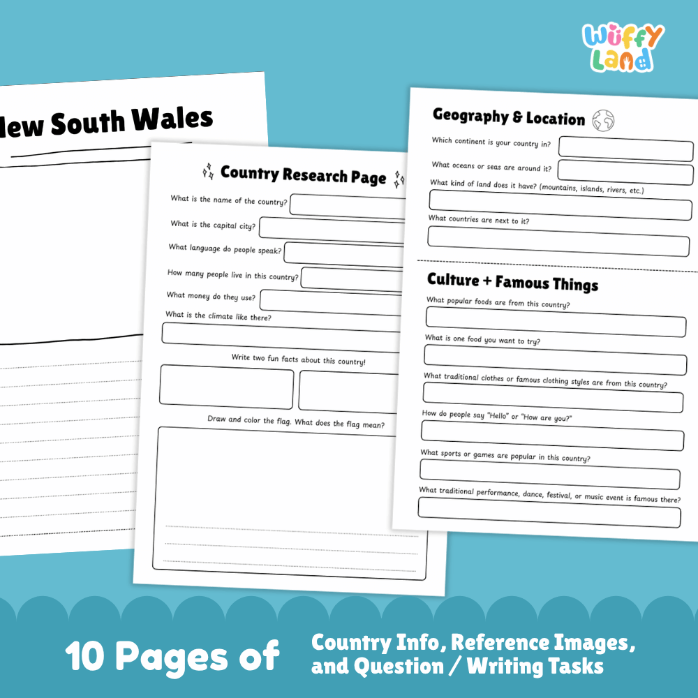 New South Wales Country Research Project Worksheets and Activity Pages
