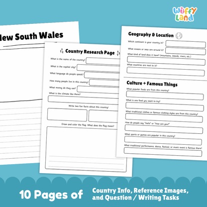 New South Wales Country Research Project Worksheets and Activity Pages