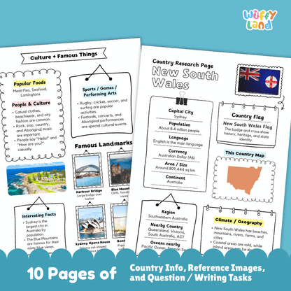 New South Wales Country Research Project Worksheets and Activity Pages