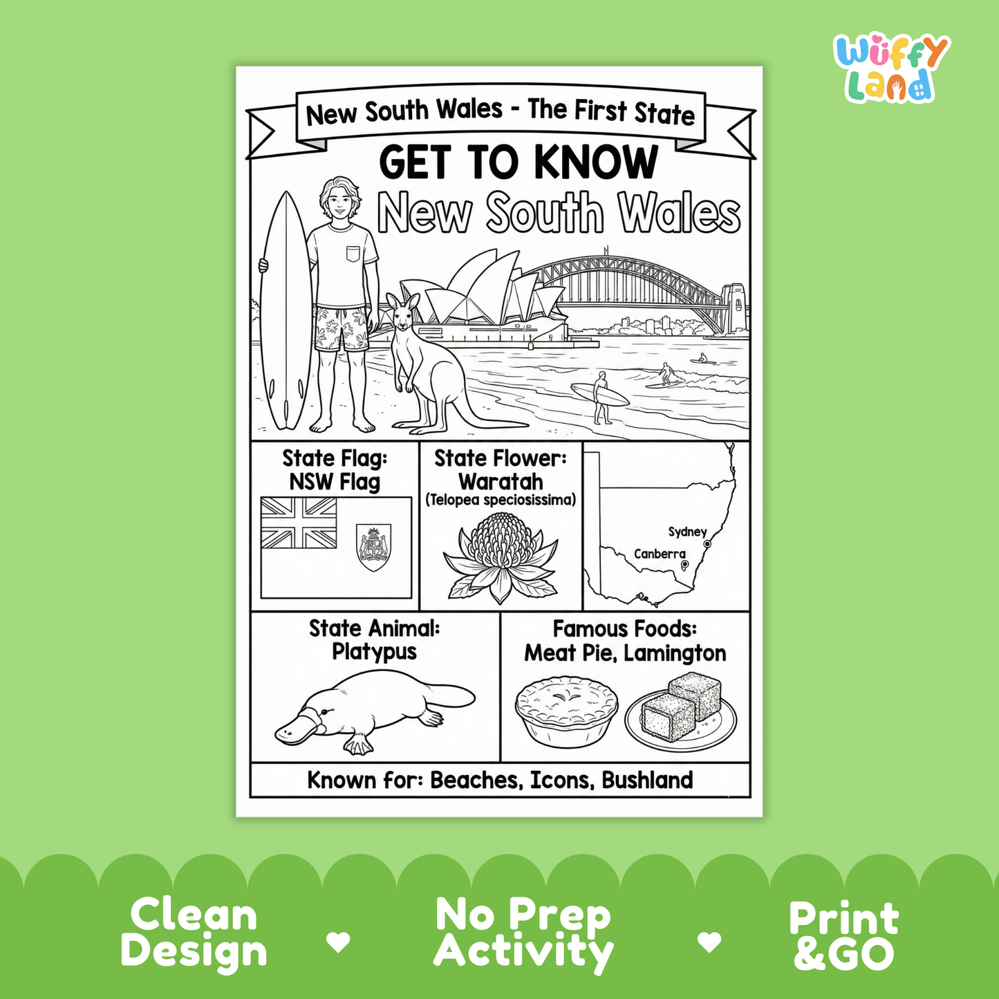 New South Wales State Study Geography Coloring Page Worksheet Activity