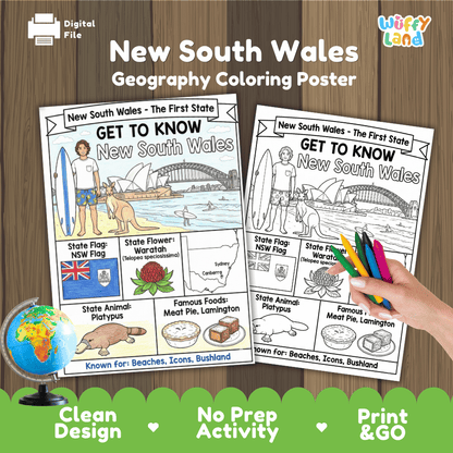New South Wales Geography Coloring Poster and Activity Worksheet