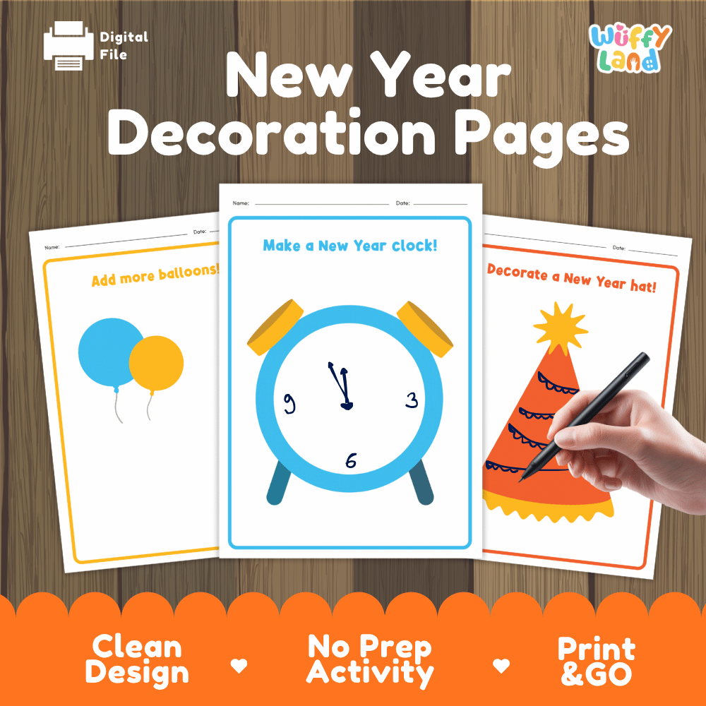 New Year Decoration Pages Worksheets - No Prep Holiday Activity