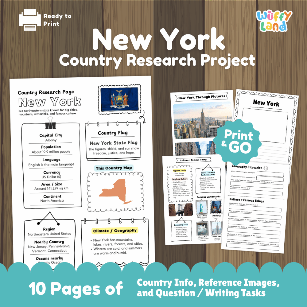 New York Country Research Project Worksheets and Activity Pages