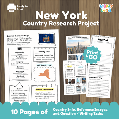 New York Country Research Project Worksheets and Activity Pages