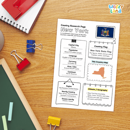 New York Country Research Project Worksheets and Activity Pages
