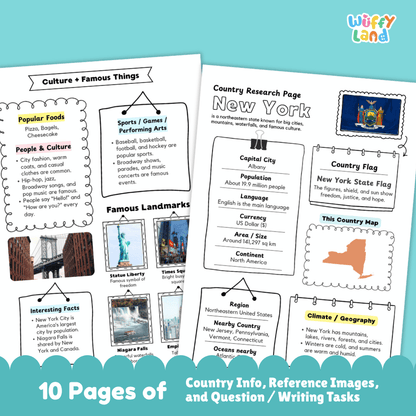 New York Country Research Project Worksheets and Activity Pages