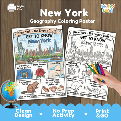New York Geography Coloring Poster Worksheets