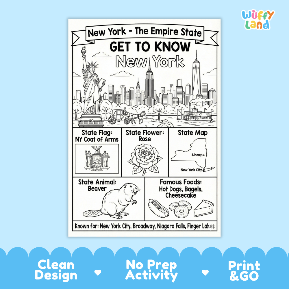 New York Geography Coloring Poster Worksheets