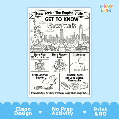 New York Geography Coloring Poster Worksheets