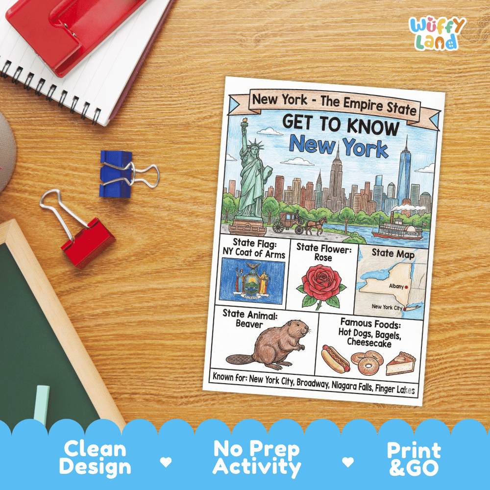 New York Geography Coloring Poster Worksheets