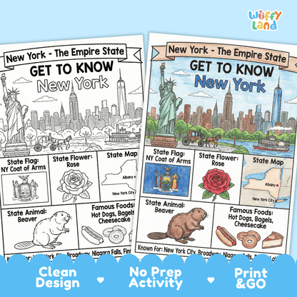 New York Geography Coloring Poster Worksheets