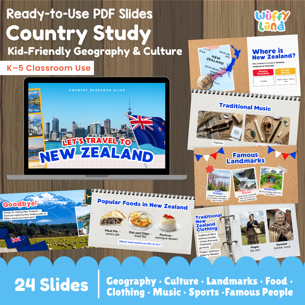 New Zealand Country Study Kid Friendly Geography & Culture PDF Slides