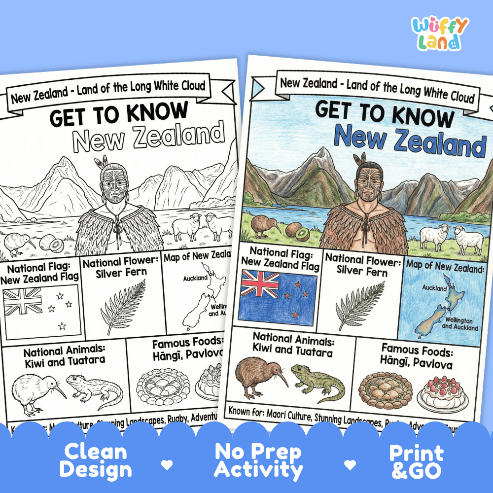 New Zealand Geography Coloring Poster and Activity Worksheet