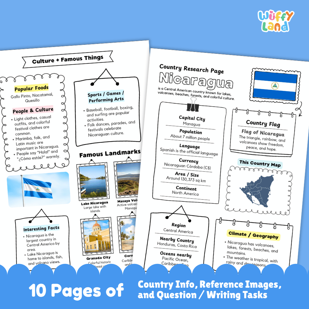 Nicaragua Country Research Project Worksheets and Activity Pages