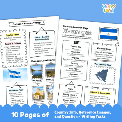 Nicaragua Country Research Project Worksheets and Activity Pages