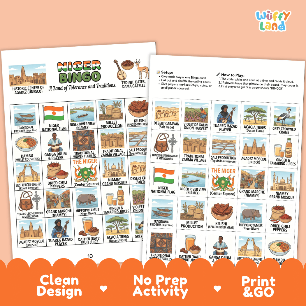 Niger Geography Bingo Games Printable Activity