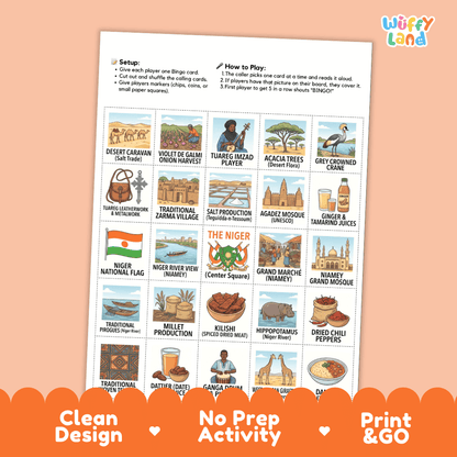 Niger Geography Bingo Games Printable Activity