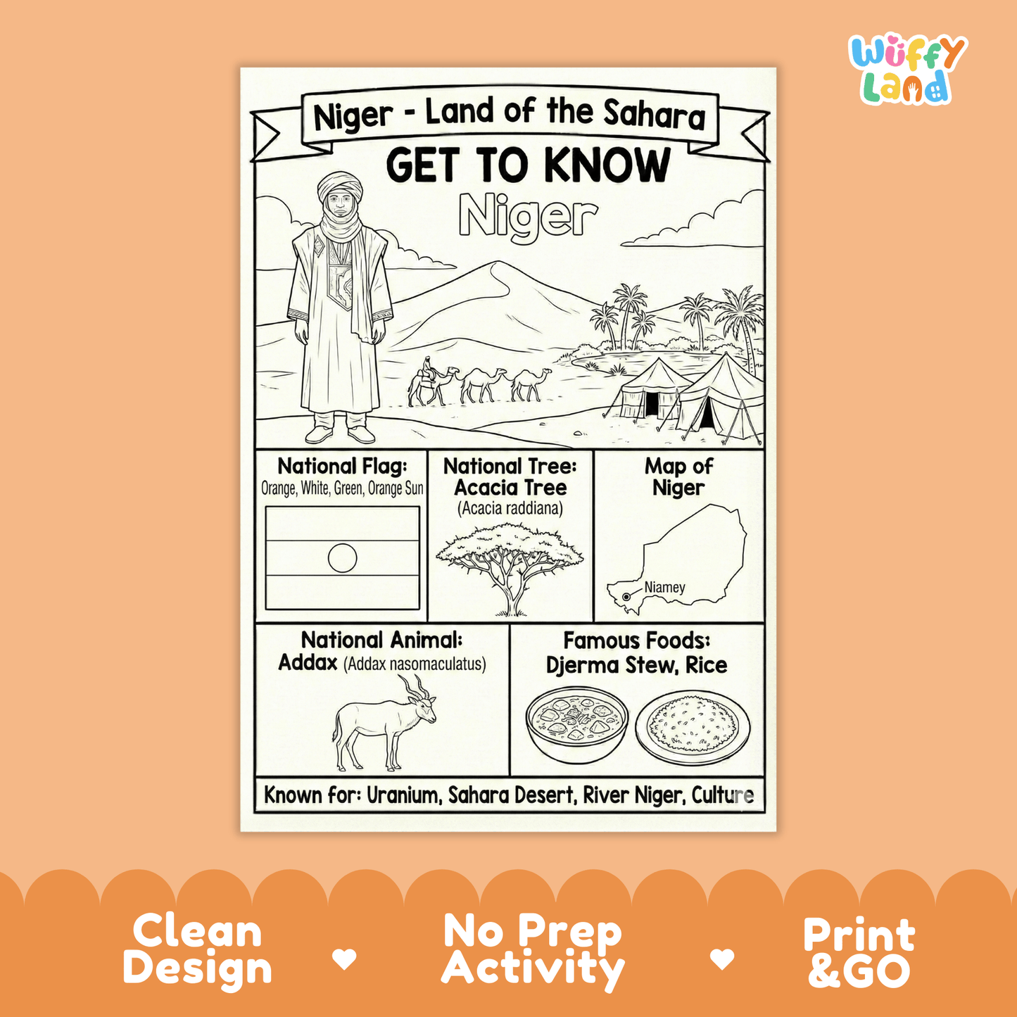 Niger Country Study Geography Coloring Page Worksheet Activity | Africa