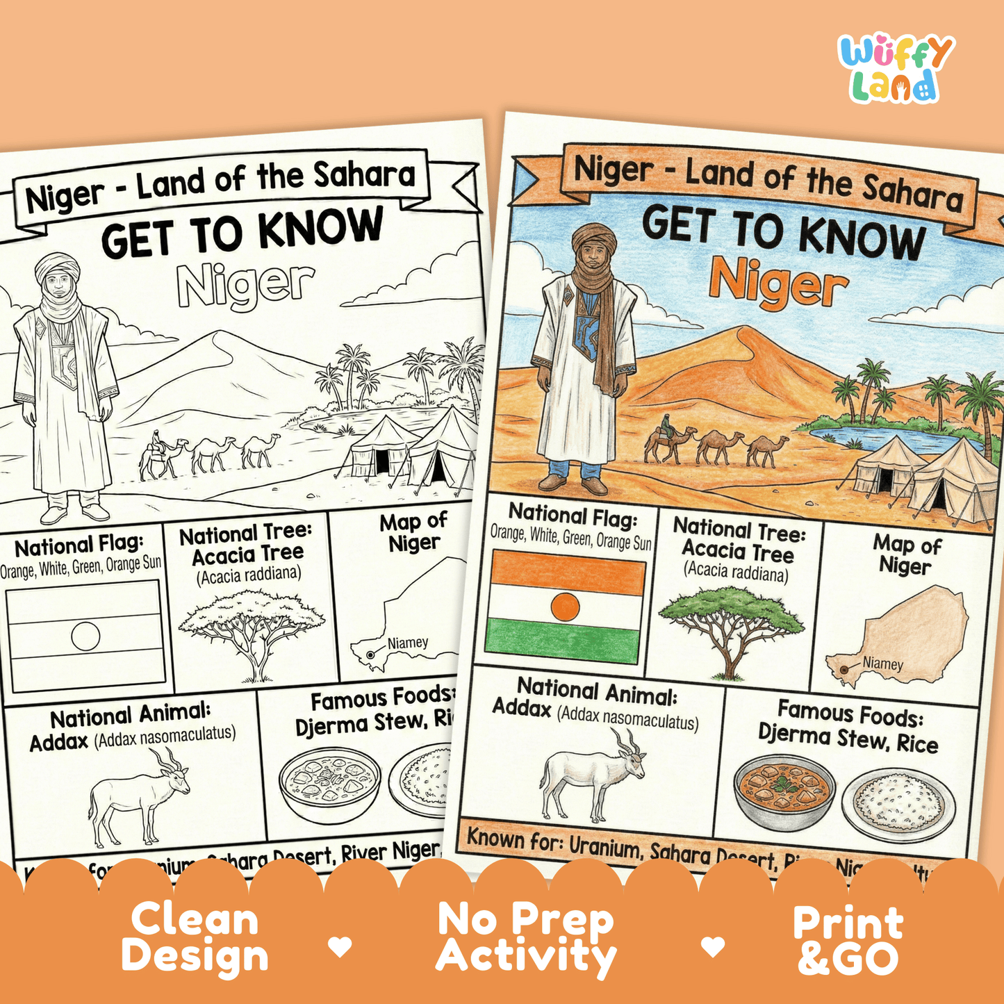 Niger Country Study Geography Coloring Page Worksheet Activity | Africa