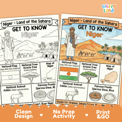 Niger Country Study Geography Coloring Page Worksheet Activity | Africa