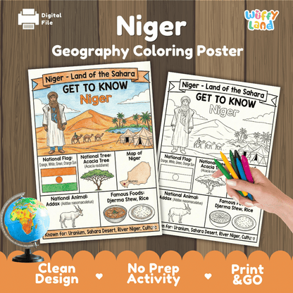 Niger Geography Coloring Poster and Fact Sheet Printable Worksheets