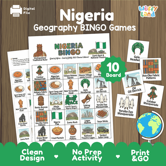 Nigeria Geography BINGO Game | Nigerian Culture and Landmarks Printable Activity