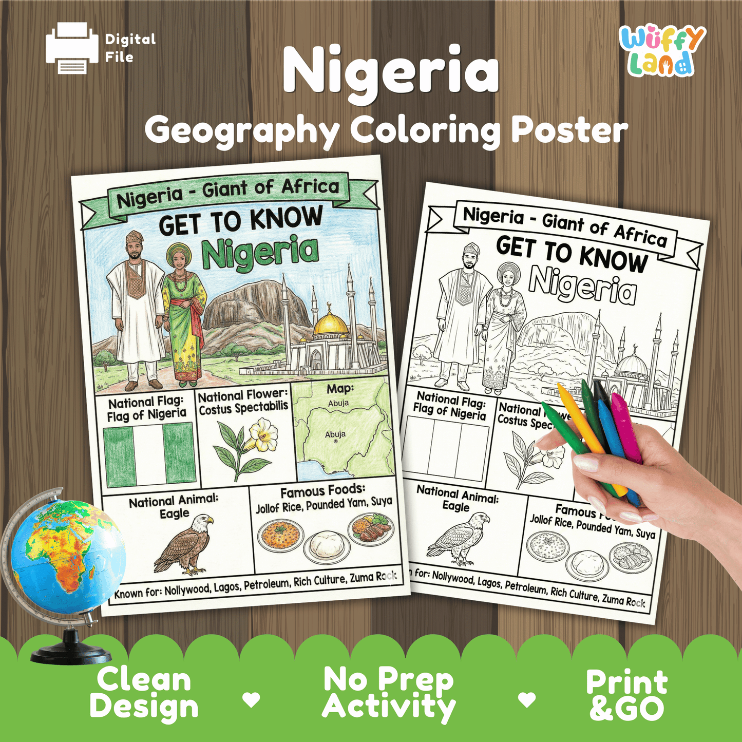Nigeria Country Study Geography Coloring Page Worksheet Activity | Africa
