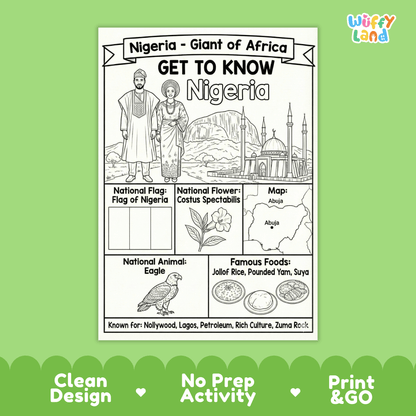 Nigeria Country Study Geography Coloring Page Worksheet Activity | Africa
