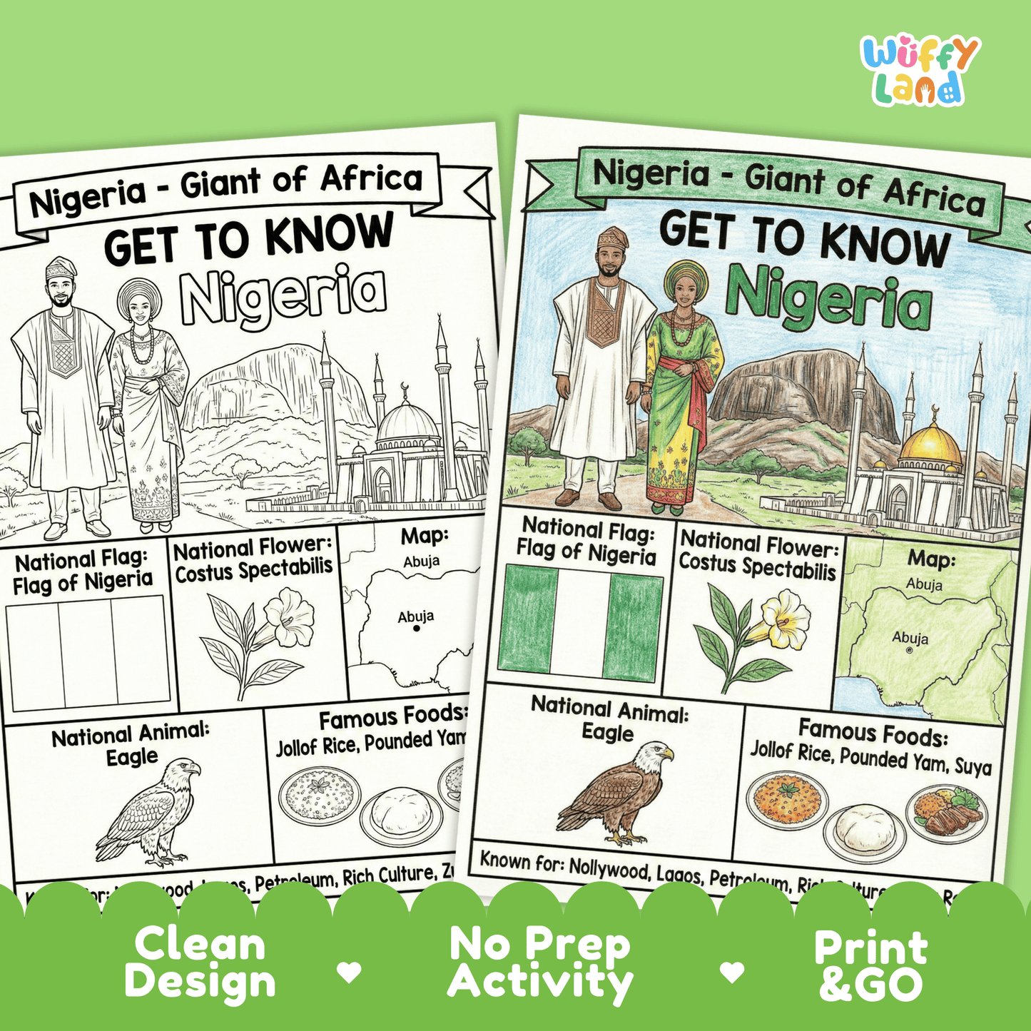 Nigeria Country Study Geography Coloring Page Worksheet Activity | Africa