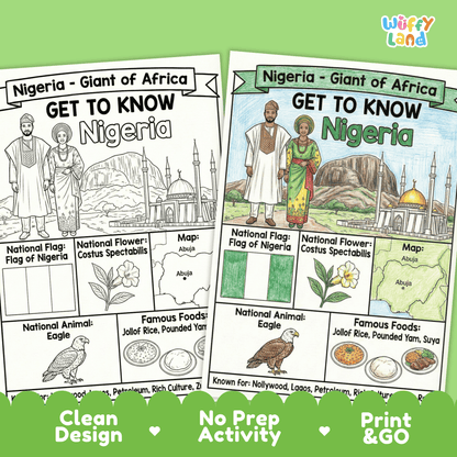 Nigeria Country Study Geography Coloring Page Worksheet Activity | Africa