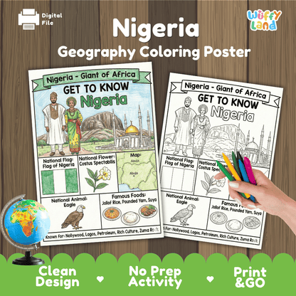 Nigeria Geography Coloring Poster and Fact Sheet Printable Worksheets
