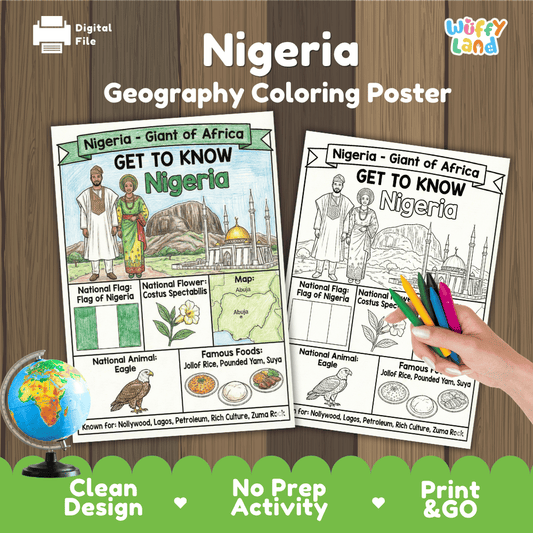 Nigeria Geography Coloring Poster and Fact Sheet Printable Worksheets