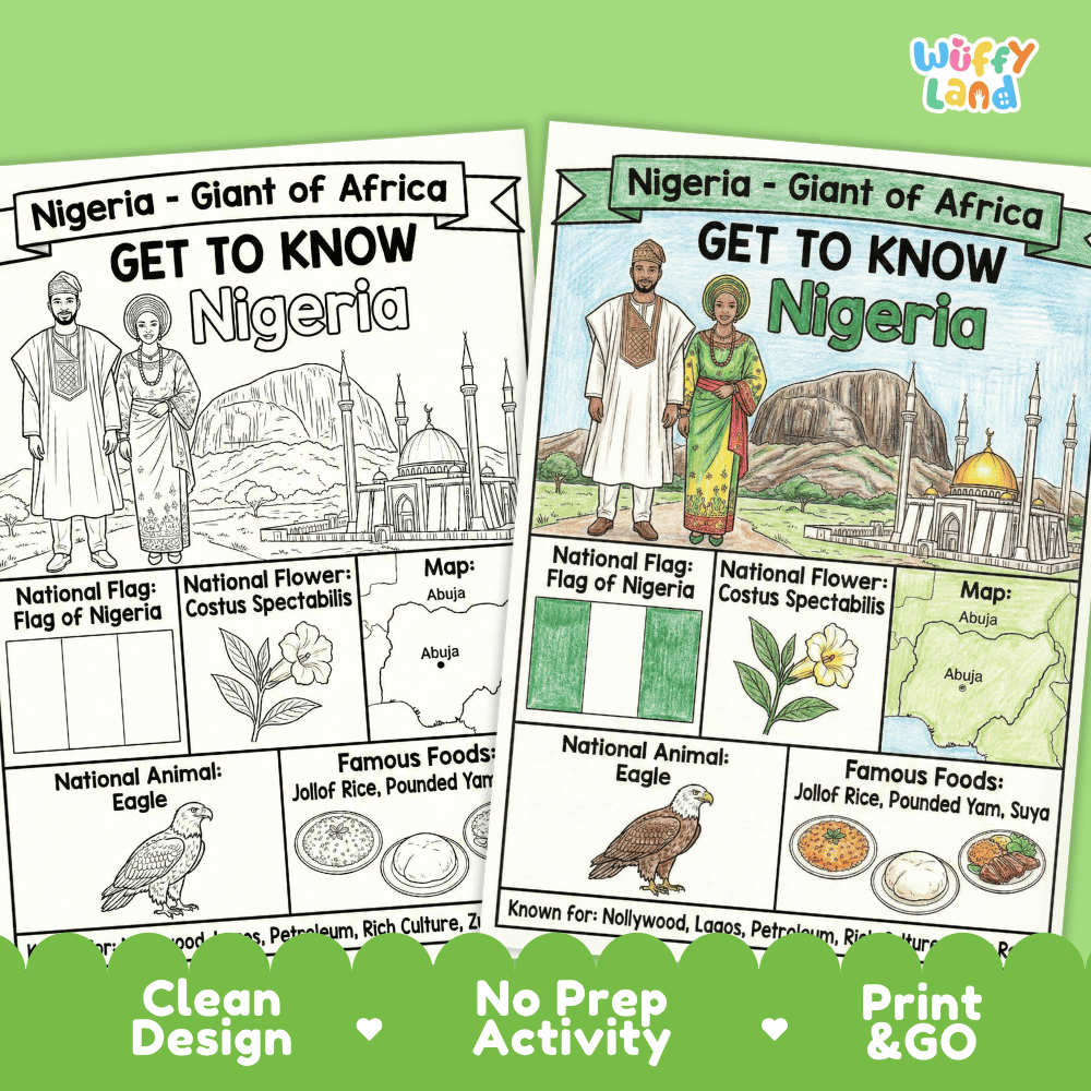 Nigeria Geography Coloring Poster and Fact Sheet Printable Worksheets