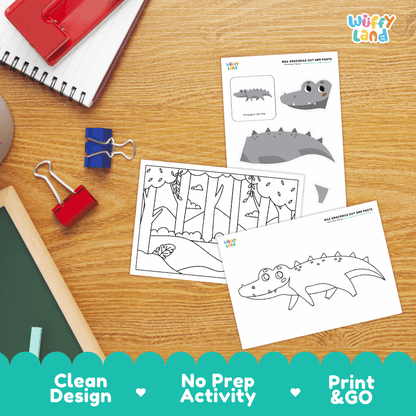 Nile Crocodile Cut and Paste Craft and Coloring Activity Worksheets