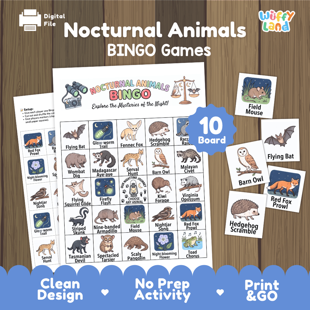 Nocturnal Animals BINGO Games Printable Activity