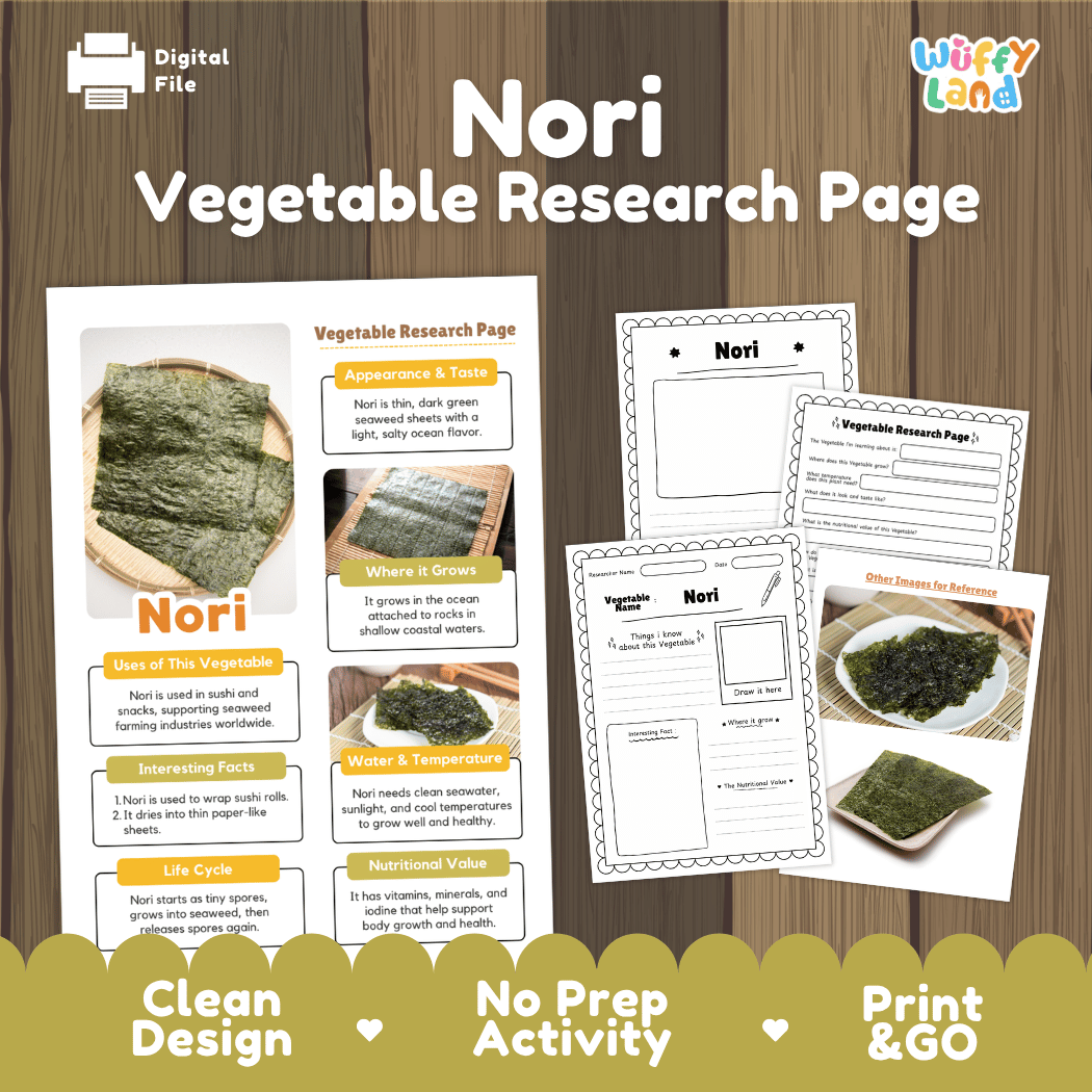 Nori Vegetable Research Page Worksheets and Fact Sheet