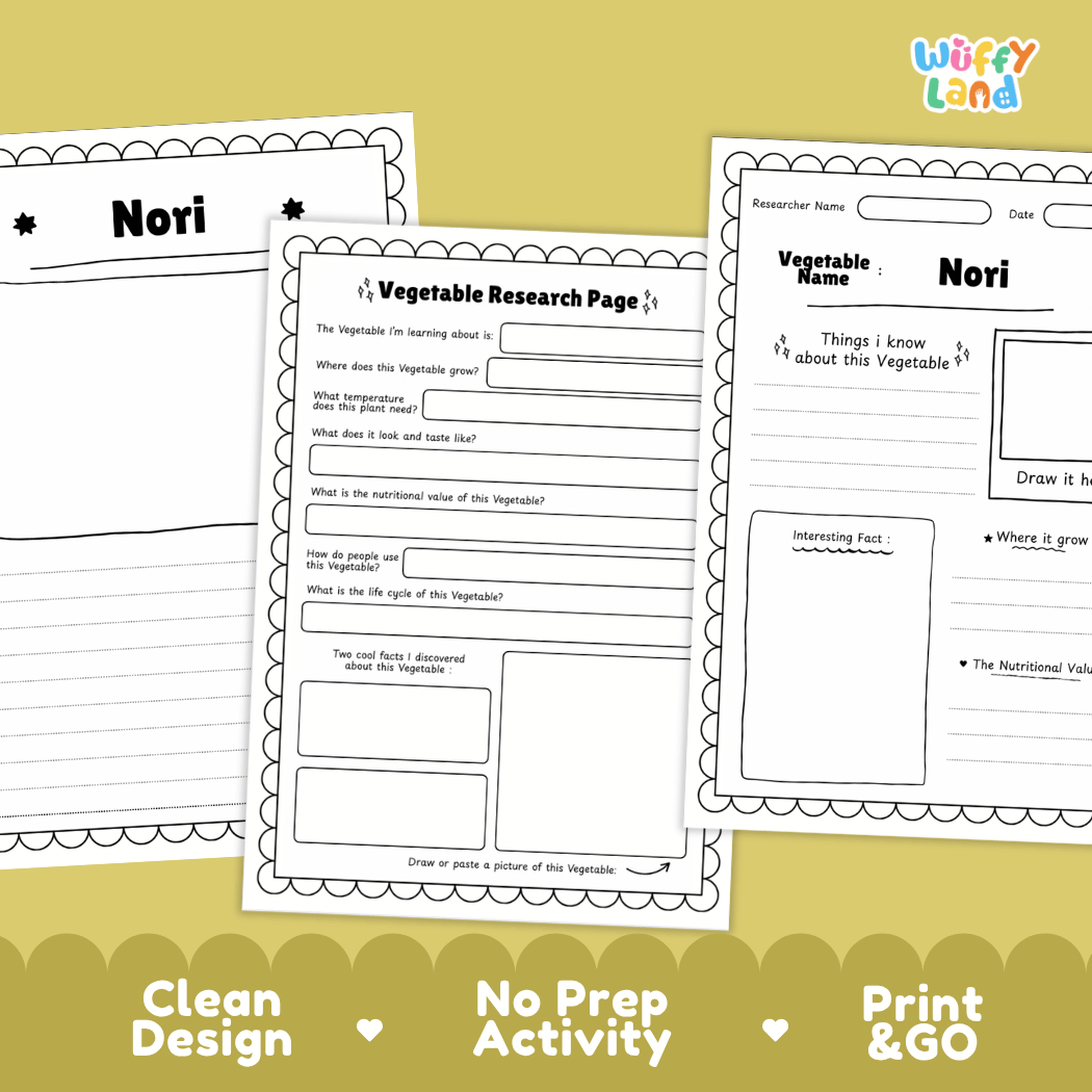 Nori Vegetable Research Page Worksheets and Fact Sheet